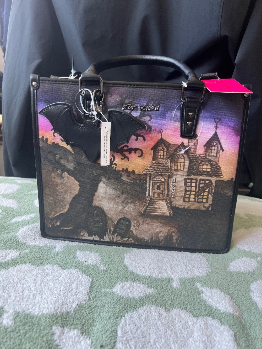 BETSEY JOHNSON HAUNTED HOUSE HALLOWEEN PURPLE/BLACK WOMEN'S HANDBAG NWT